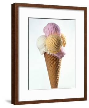 Several Scoops of Different Ice Cream in One Cone-Stefan Oberschelp-Framed Photographic Print
