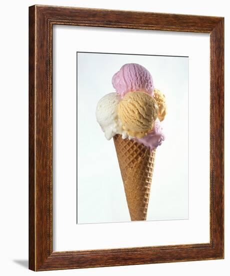 Several Scoops of Different Ice Cream in One Cone-Stefan Oberschelp-Framed Photographic Print