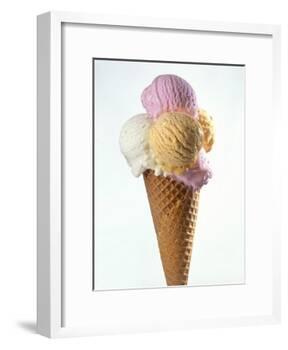 Several Scoops of Different Ice Cream in One Cone-Stefan Oberschelp-Framed Photographic Print