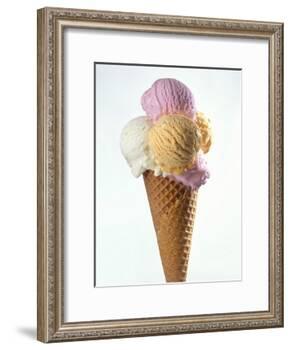 Several Scoops of Different Ice Cream in One Cone-Stefan Oberschelp-Framed Photographic Print
