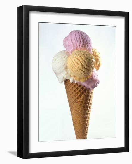 Several Scoops of Different Ice Cream in One Cone-Stefan Oberschelp-Framed Photographic Print