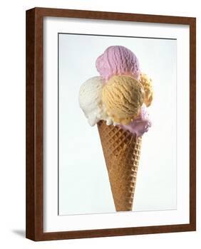 Several Scoops of Different Ice Cream in One Cone-Stefan Oberschelp-Framed Photographic Print