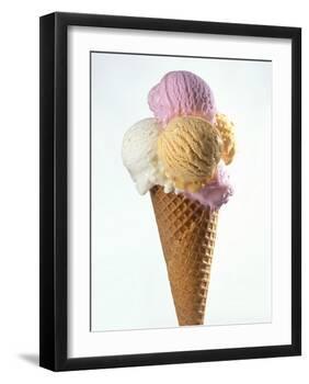 Several Scoops of Different Ice Cream in One Cone-Stefan Oberschelp-Framed Photographic Print