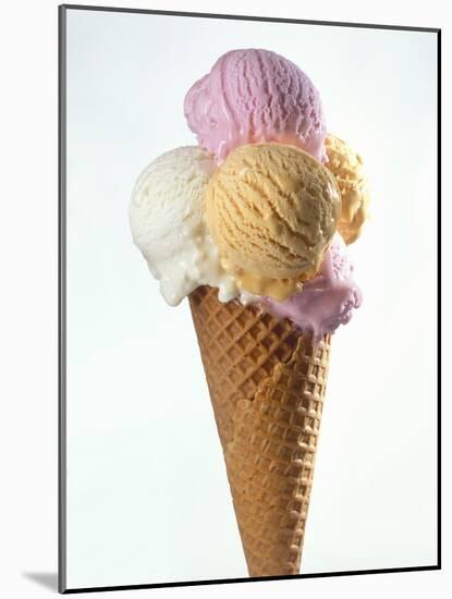 Several Scoops of Different Ice Cream in One Cone-Stefan Oberschelp-Mounted Photographic Print