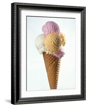 Several Scoops of Different Ice Cream in One Cone-Stefan Oberschelp-Framed Photographic Print