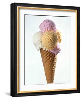 Several Scoops of Different Ice Cream in One Cone-Stefan Oberschelp-Framed Photographic Print