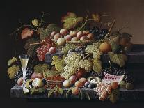 Still Life of Melon, Plums, Grapes, Peaches, Cherries, Strawberries Etc on Stone Ledges-Severin Roesen-Giclee Print