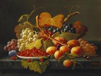 Still Life with Dish of Strawberries, Peaches and Grapes-Severin Roesen-Giclee Print