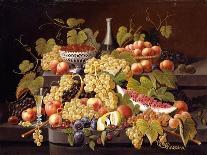 Still Life of Melon, Plums, Grapes, Peaches, Cherries, Strawberries Etc on Stone Ledges-Severin Roesen-Giclee Print
