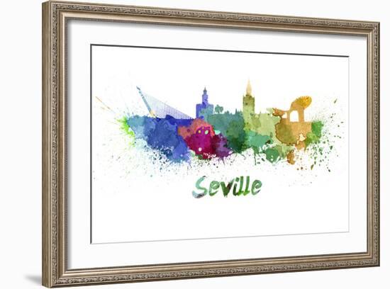 Seville Skyline in Watercolor-paulrommer-Framed Art Print