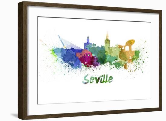 Seville Skyline in Watercolor-paulrommer-Framed Art Print