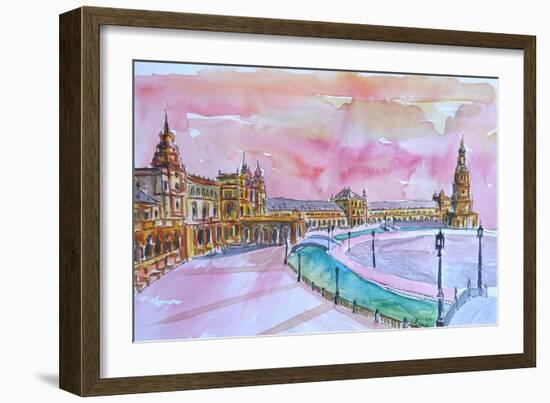 Seville Spain Plaza Espana at Sunset-Markus Bleichner-Framed Art Print