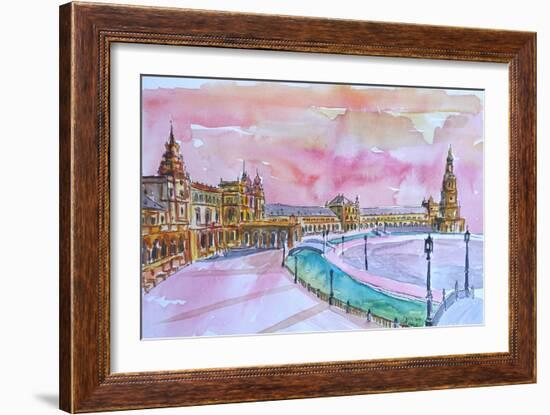 Seville Spain Plaza Espana at Sunset-Markus Bleichner-Framed Art Print