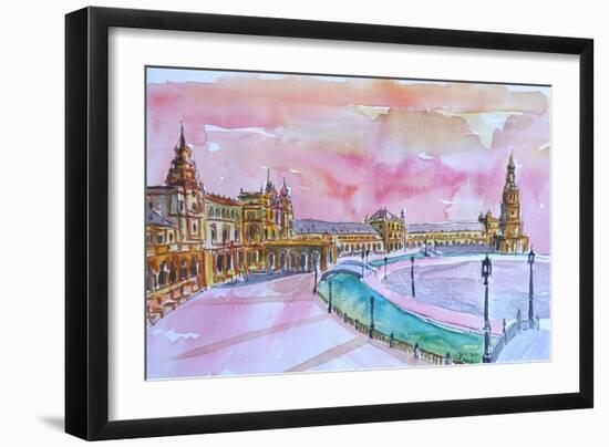 Seville Spain Plaza Espana at Sunset-Markus Bleichner-Framed Art Print