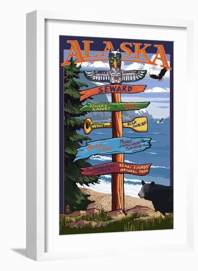 Seward, Alaska - Destination Sign-Lantern Press-Framed Art Print