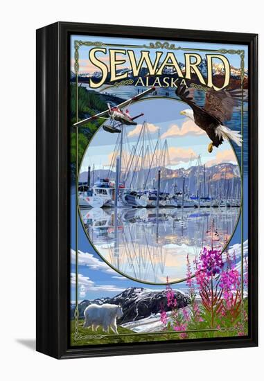 Seward, Alaska - Montage-Lantern Press-Framed Stretched Canvas