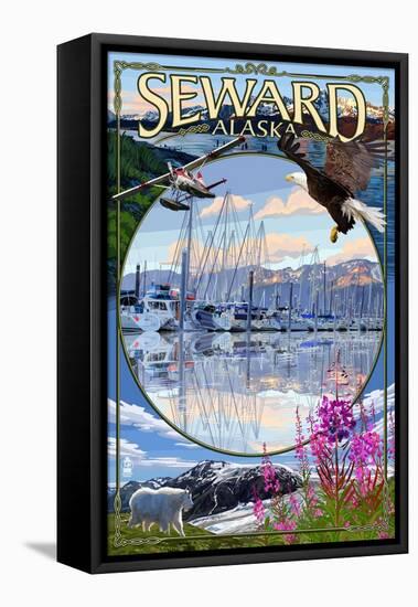 Seward, Alaska - Montage-Lantern Press-Framed Stretched Canvas
