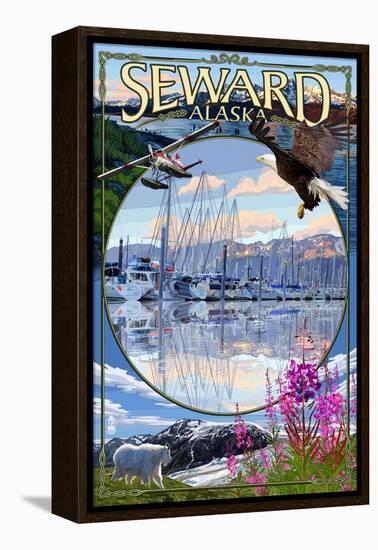 Seward, Alaska - Montage-Lantern Press-Framed Stretched Canvas