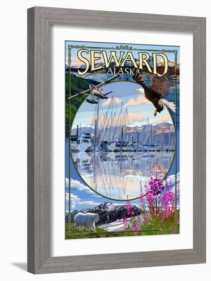 Seward, Alaska - Montage-Lantern Press-Framed Art Print