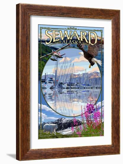 Seward, Alaska - Montage-Lantern Press-Framed Art Print