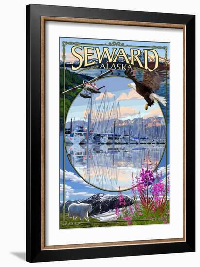 Seward, Alaska - Montage-Lantern Press-Framed Art Print