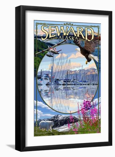 Seward, Alaska - Montage-Lantern Press-Framed Art Print