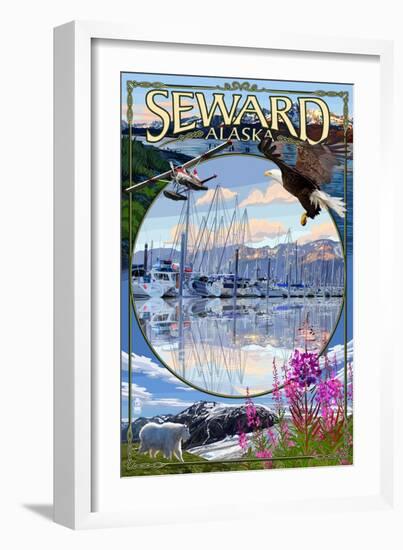 Seward, Alaska - Montage-Lantern Press-Framed Art Print