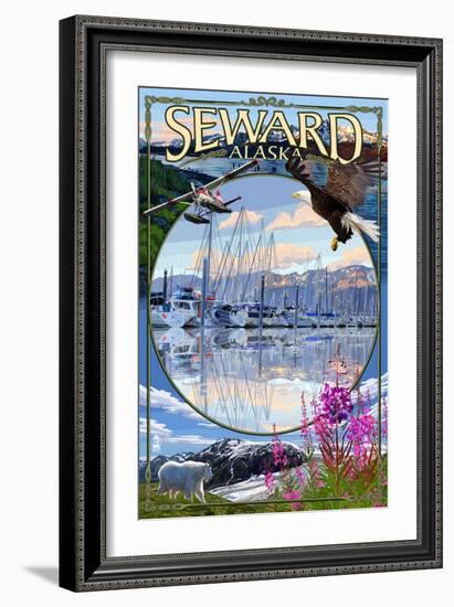 Seward, Alaska - Montage-Lantern Press-Framed Art Print