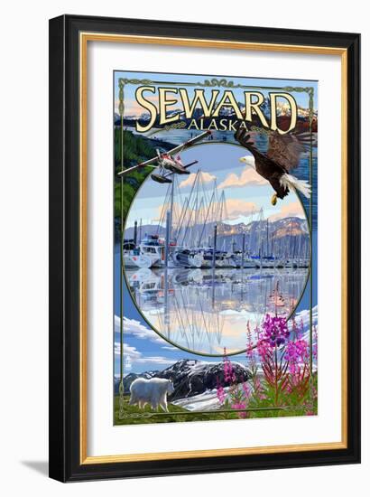 Seward, Alaska - Montage-Lantern Press-Framed Art Print