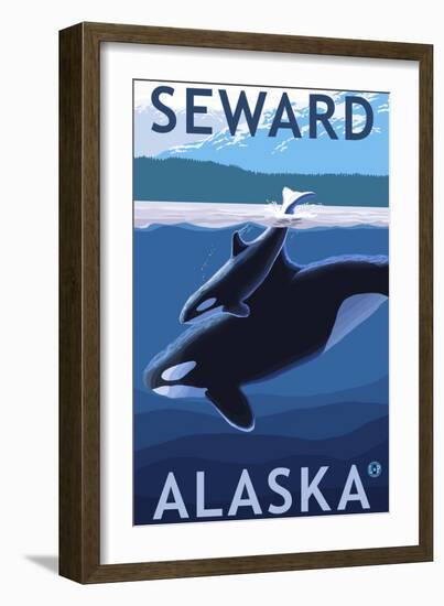 Seward, Alaska - Orca and Calf Scene-Lantern Press-Framed Premium Giclee Print