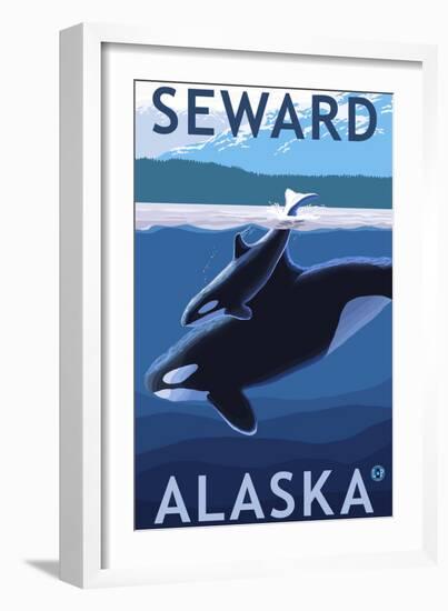 Seward, Alaska - Orca and Calf Scene-Lantern Press-Framed Premium Giclee Print