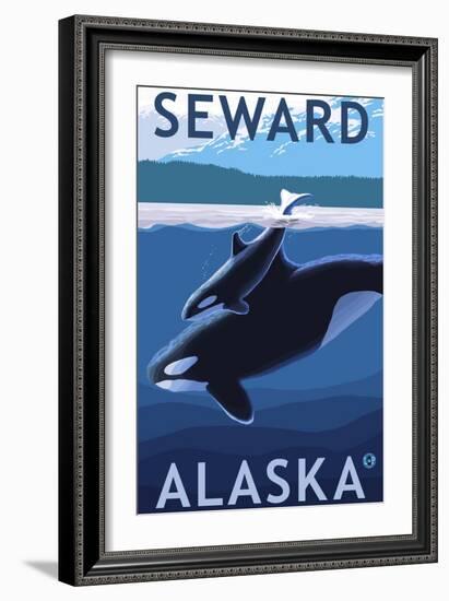 Seward, Alaska - Orca and Calf Scene-Lantern Press-Framed Premium Giclee Print