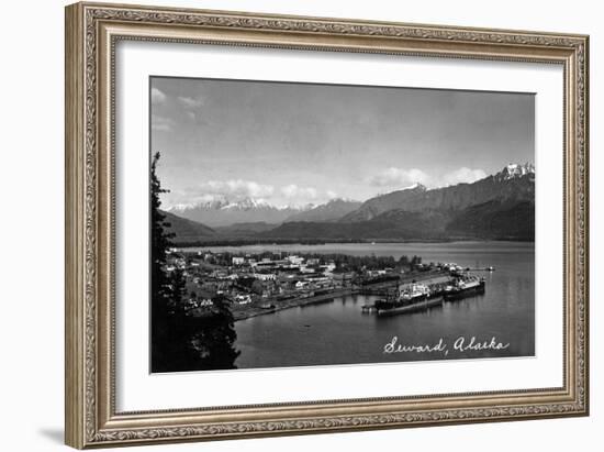 Seward, Alaska - Panoramic View of Town and Harbor-Lantern Press-Framed Art Print