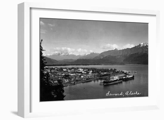 Seward, Alaska - Panoramic View of Town and Harbor-Lantern Press-Framed Art Print