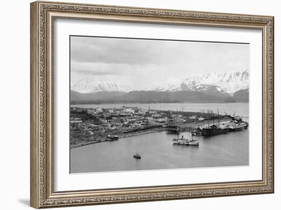 Seward, Alaska View of Town and Ships in Harbor Photograph - Seward, AK-Lantern Press-Framed Art Print