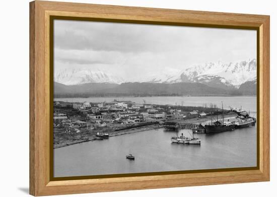 Seward, Alaska View of Town and Ships in Harbor Photograph - Seward, AK-Lantern Press-Framed Stretched Canvas