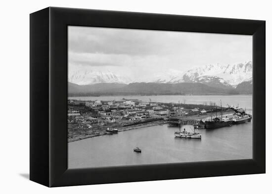 Seward, Alaska View of Town and Ships in Harbor Photograph - Seward, AK-Lantern Press-Framed Stretched Canvas