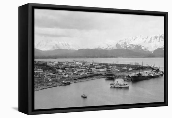 Seward, Alaska View of Town and Ships in Harbor Photograph - Seward, AK-Lantern Press-Framed Stretched Canvas