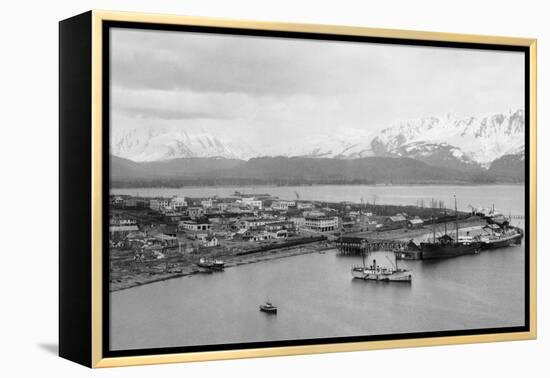 Seward, Alaska View of Town and Ships in Harbor Photograph - Seward, AK-Lantern Press-Framed Stretched Canvas