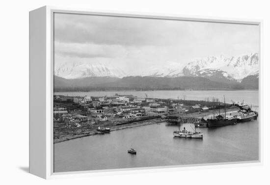 Seward, Alaska View of Town and Ships in Harbor Photograph - Seward, AK-Lantern Press-Framed Stretched Canvas