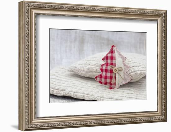 Sewed Christmas tree on cushion, still life-Andrea Haase-Framed Photographic Print