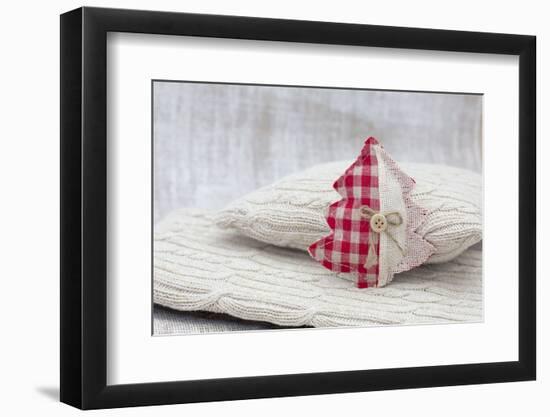 Sewed Christmas tree on cushion, still life-Andrea Haase-Framed Photographic Print