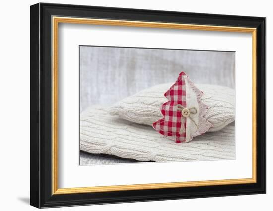 Sewed Christmas tree on cushion, still life-Andrea Haase-Framed Photographic Print