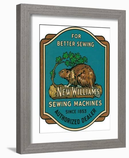 Sewing Machine Ad with Beaver-null-Framed Giclee Print