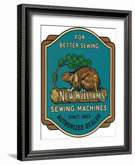 Sewing Machine Ad with Beaver-null-Framed Giclee Print