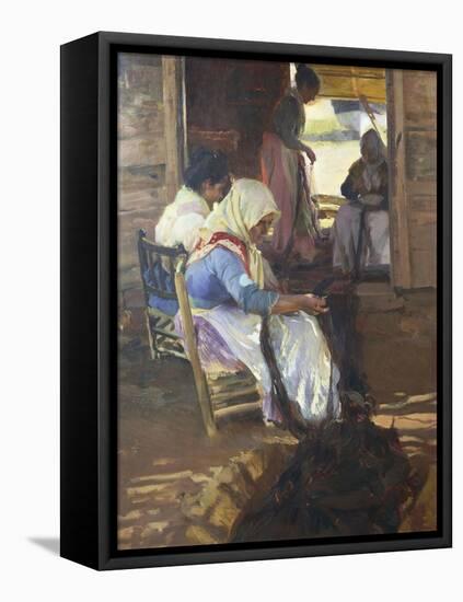 Sewing of Nets, 1901-Joaquín Sorolla y Bastida-Framed Premier Image Canvas