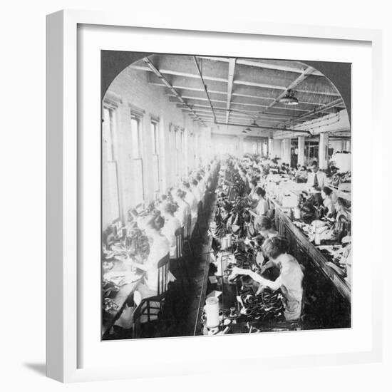 Sewing Room in a Large Shoe Factory, Syracuse, New York, USA, Early 20th Century-null-Framed Premium Photographic Print