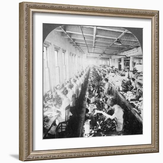 Sewing Room in a Large Shoe Factory, Syracuse, New York, USA, Early 20th Century-null-Framed Photographic Print