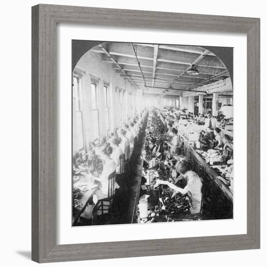 Sewing Room in a Large Shoe Factory, Syracuse, New York, USA, Early 20th Century-null-Framed Photographic Print