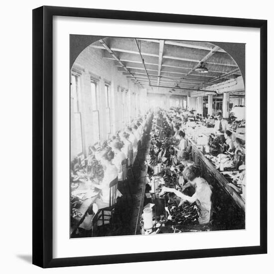 Sewing Room in a Large Shoe Factory, Syracuse, New York, USA, Early 20th Century-null-Framed Photographic Print